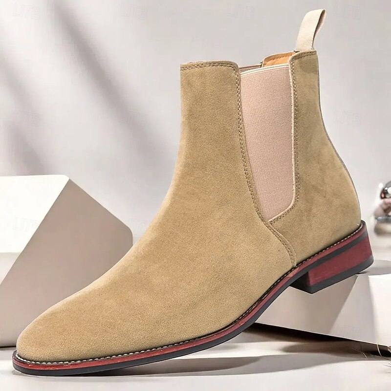 Men's Faux Suede Chelsea Boots – Casual Slip-On Ankle Boots with Elastic Side Panels for Everyday Wear, Vintage Style