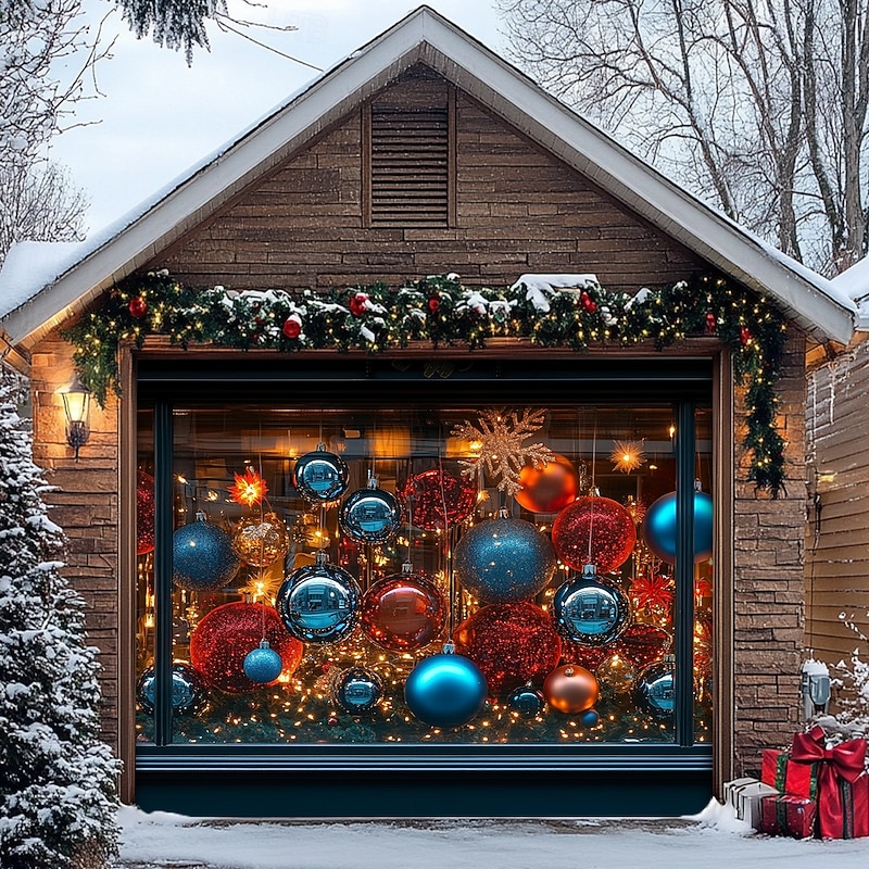 Christmas Door Decorations Garage Door Cover Santa Snowman Jingle Bell Xmas Outdoor Banner Large Backdrop for Holiday Home Wall Gifts Snow Village Christmas Tree4