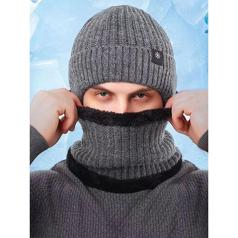 Men's Winter Knit Beanie Hat with Scarf Set – Warm Fleece-Lined for Cold Weather Protection2