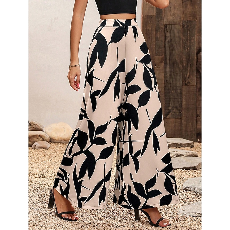 Women's Chinos Pants Trousers Fashion Streetwear Full Length High Waist Leaf Elastic Waistband Comfy Soft Comfortable Inelastic Outdoor Street Black Winter Autumn / Fall Loose Fit4