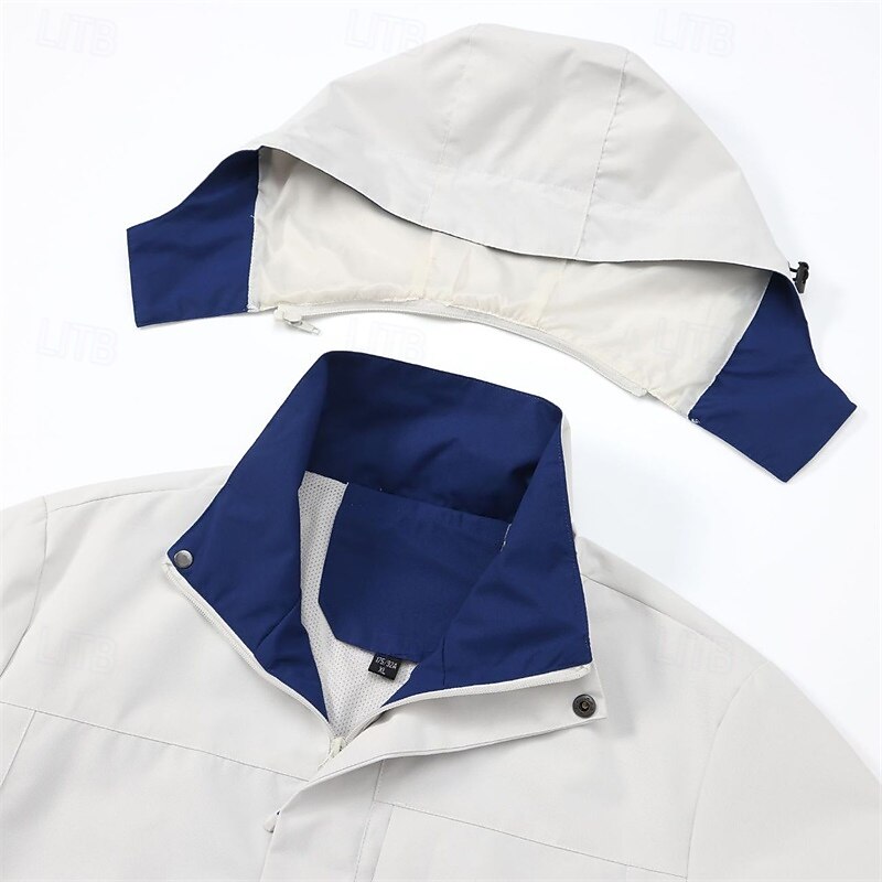 Men's Outdoor Jacket Rain Jacket Daily Vacation Thermal Warm Pocket Fall & Winter Plain Fashion Streetwear Hooded Regular Black White Green Gray Jacket4