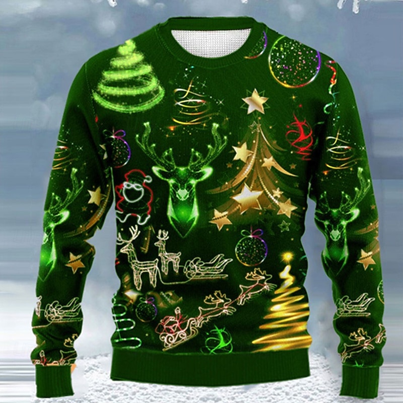 Ugly Christmas Sweater Men's Sweaters Elk Pullover Jumper Knitwear Knitting Print New Years Eve Sweater Outdoor Daily Vacation Long Sleeve Crewneck Fall Winter Army Green Red Ink Blue S M L4