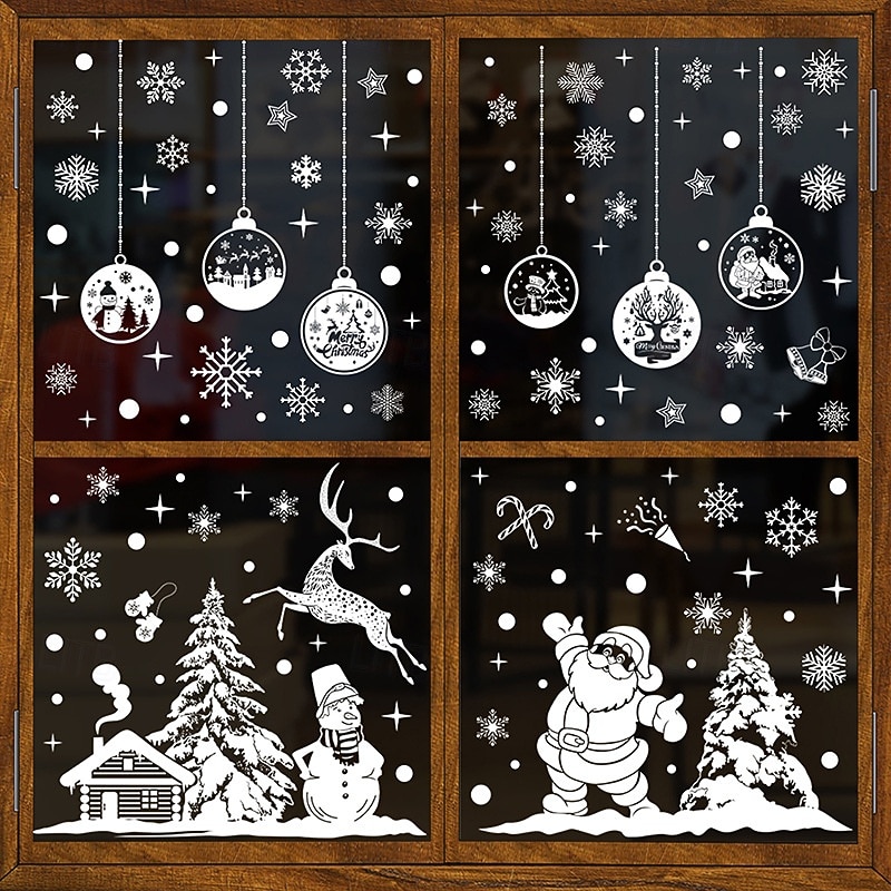 9 Sheets Christmas White Window Stickers – Santa Claus, Hanging Ornaments, Reindeer Static Clings for Shopping Mall and Glass Decoration3