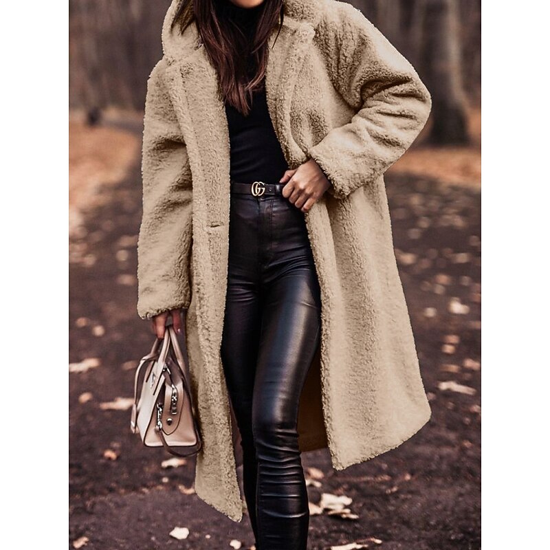 Women's Fleece Jacket Teddy Coat Hoodie Jacket Warm Breathable Buttons Pocket Fleece Lined Casual Plain Vacation Street Daily Wear Going out Single Breasted Long Hoodie Regular Fit Long Sleeve