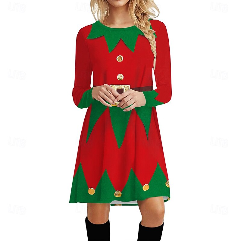 Santa Claus Elf Mrs.Claus Dress Fancy Costume Christmas Costume Women's Cosplay Costume Adults Christmas New Year Christmas Eve Christmas Party Dress3
