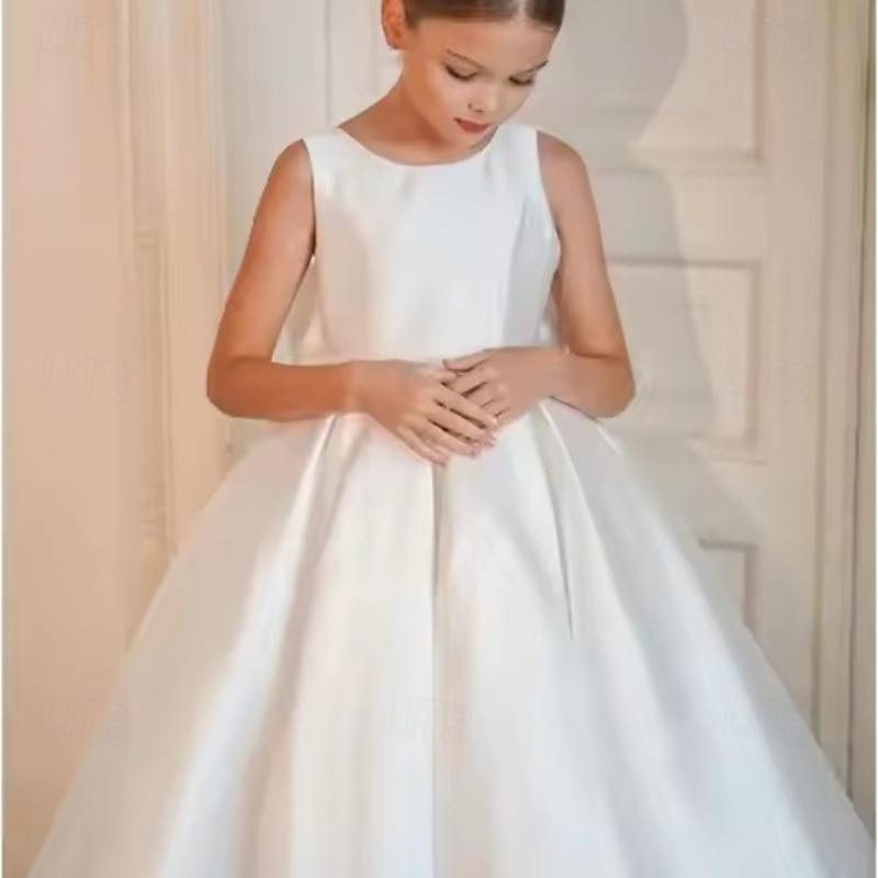 Kids Girls' Party Dress Solid Color Sleeveless Performance Mesh Princess Sweet Mesh Mid-Calf Sheath Dress Tulle Dress Summer Spring Fall kids White Pink2