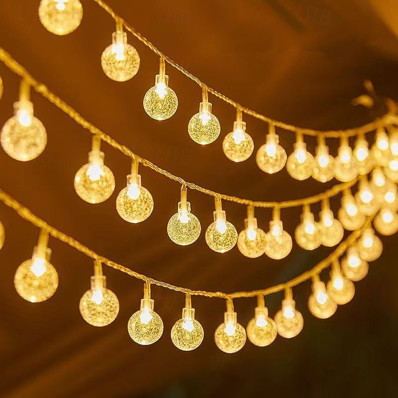 Christmas Crystal Ball Bubble Fairy String Lights 5m 50LEDs Battery Powered Garland Lights Christmas Tree New Year Party Home Garden Balcony Pendant Outdoor Camping Wedding Holiday Decoration2