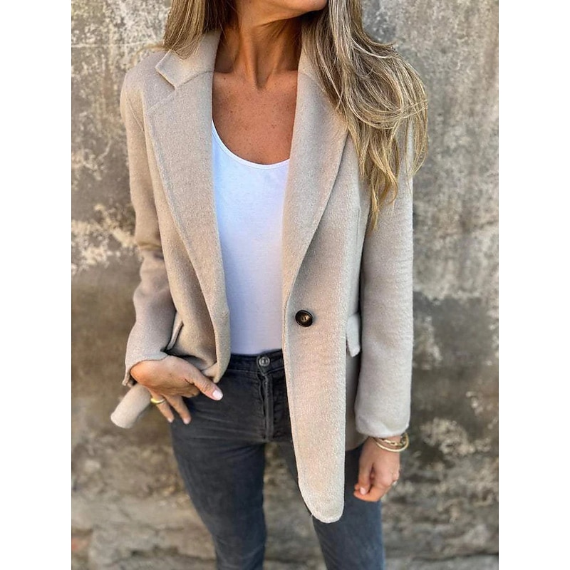 Women's Blazer V Neck Buttons Plain Comfortable Fashion Regular Fit Outerwear Long Sleeve Winter Black S3