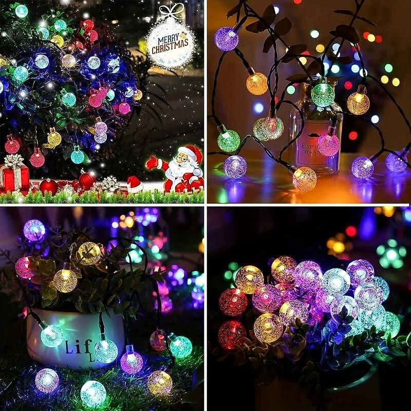 10M100Leds Christmas Solar Outdoor Bubble Ball Small Ball Light String Courtyard Christmas Tree Fence Steps Balcony Wedding Festival Party Connection Atmosphere Decorative Lights3