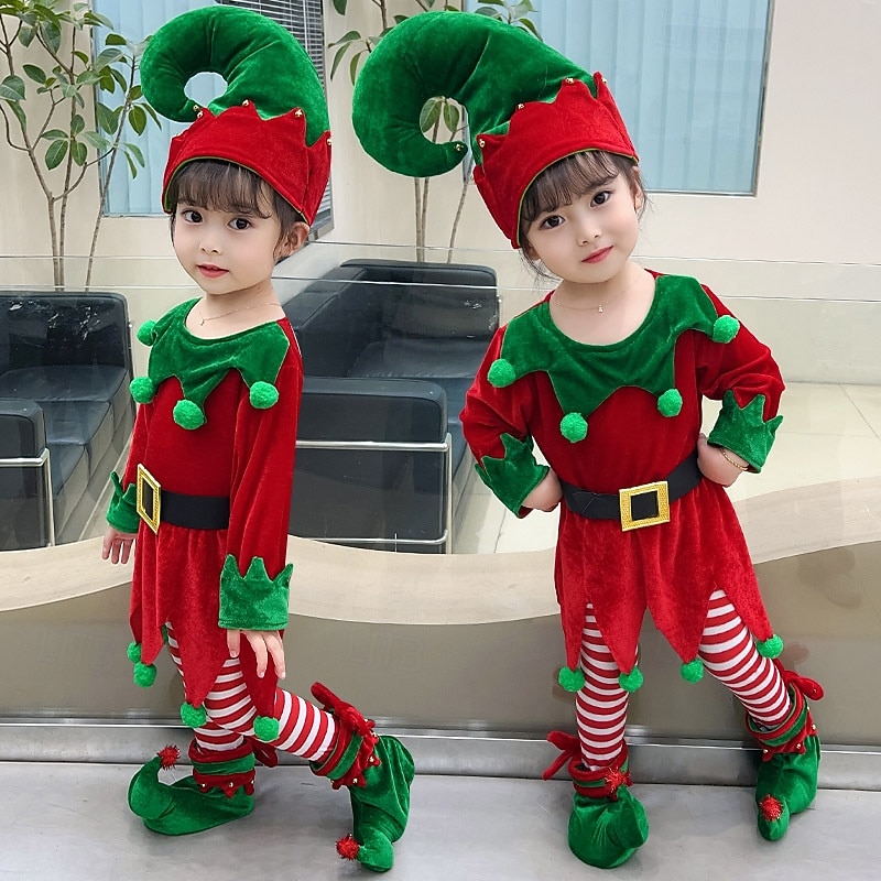 Elf Outfits Christmas Dress Elf Costume Cosplay Costumes Boys' Girls' Christmas Special Kid's Christmas Carnival Masquerade Christmas Party Top Pants Hat