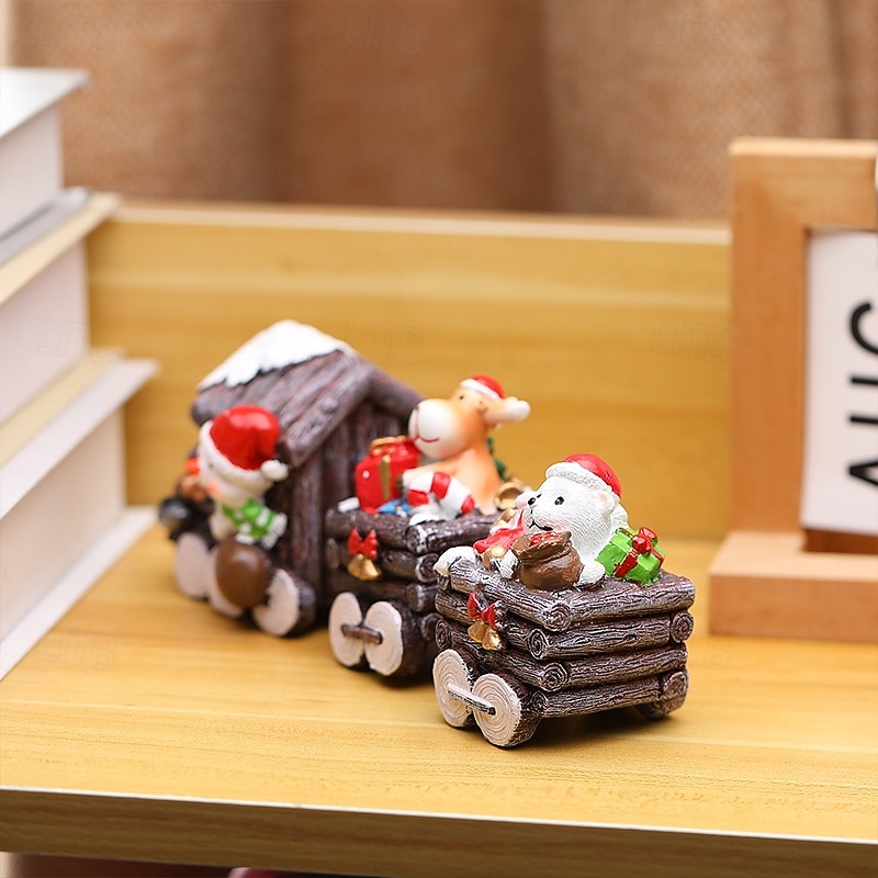 Christmas Santa Claus Train Decoration Resin Figurine – Christmas Ornament Featuring Santa Delivering Gifts on a Train with Cabin and Presents, Festive Holiday Display3
