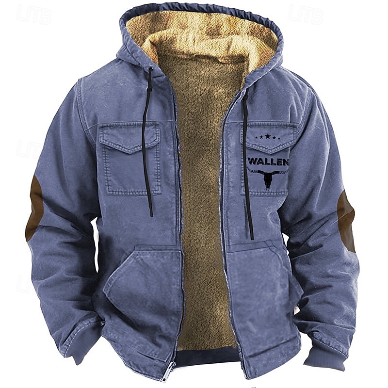 Men's Full Zip Hoodie Zip Up Hoodie Fuzzy Sherpa Fleece Jacket Fleece Hoodie Blue Purple Brown Khaki Hooded Graphic Zip Up Zipper Pocket Sports & Outdoor Daily Weekend Polyester Vintage Cool Casual4