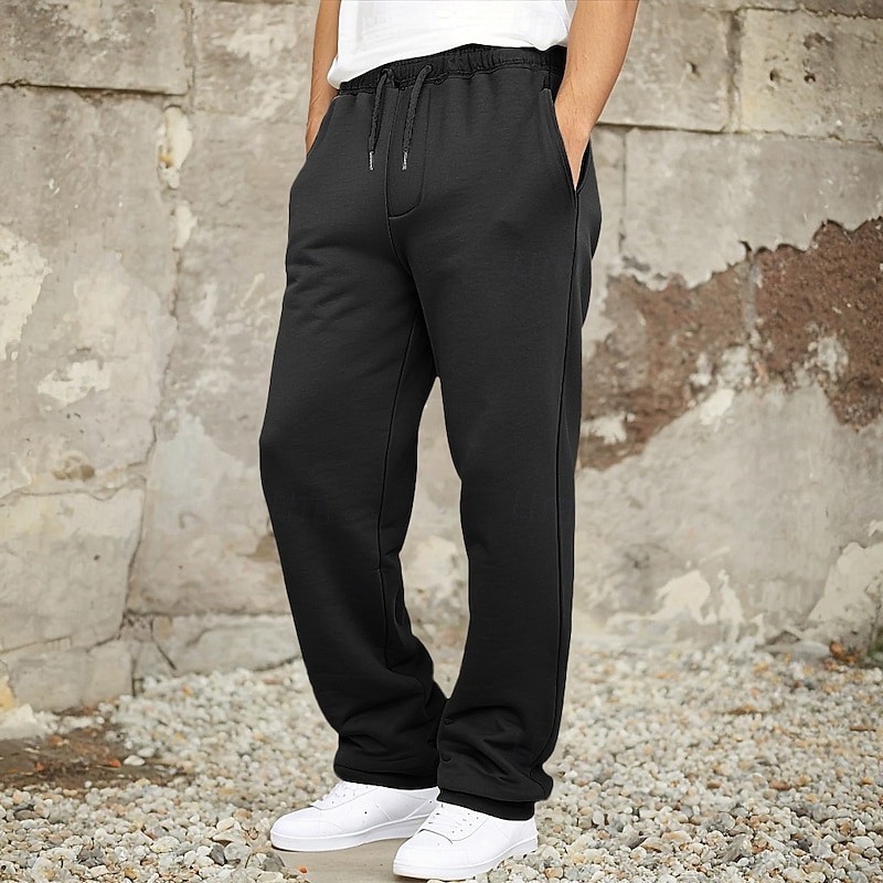 Men's Fleece Pants Sweatpants Trousers Straight Leg Sweatpants Drawstring Elastic Waist Baggy Plain Comfort Warm Full Length Outdoor Casual Daily Sports Fashion Black Navy Blue Micro-elastic