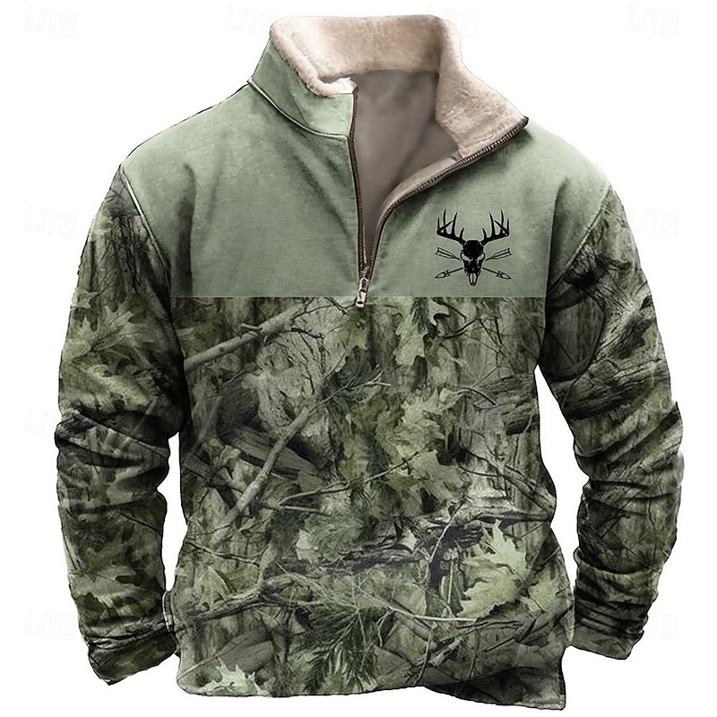 Men's Jungle Sweatshirt Quarter Zip Sweatshirt Long Sleeve Sweatshirt Stand Collar Quarter Zip Casual Vintage Retro 3D Print Vacation Going out Streetwear Half Zip Fall Winter2