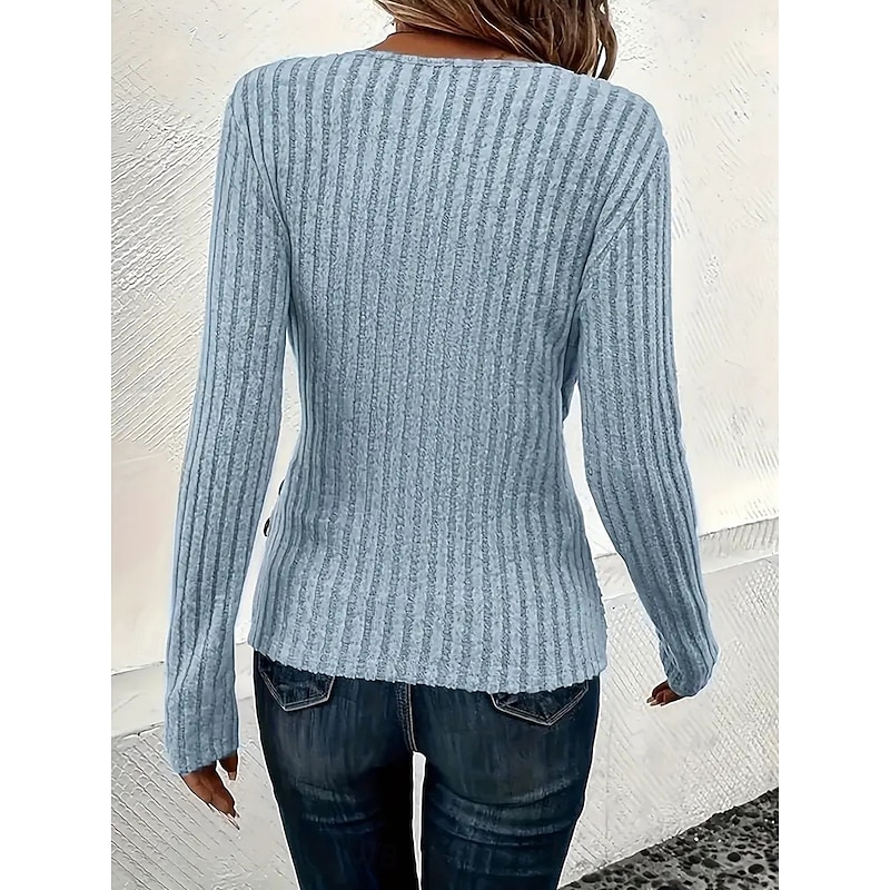 Women's Shirt Blouse Solid Color Basic Casual Long Sleeve V Neck Regular Tops Daily Patchwork Buttons Pink Blue Fall Winter2