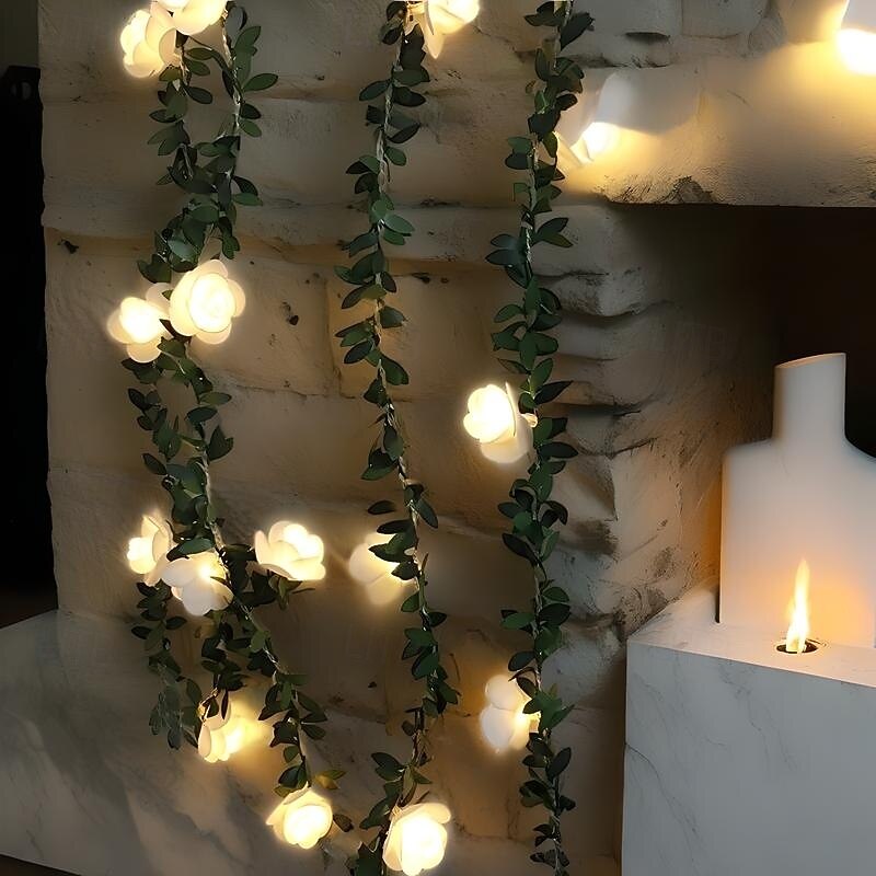 Elegant Wedding Reception Party 6M LED String Light Artificial Green Leaf Ivy Vine, Battery-Powered Decorative Lighting for Christmas,  Home, Wedding, Valentine's Day & Garden Decor