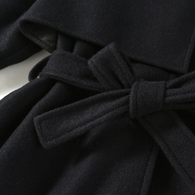 Kids Girls' Woolen Coat Long Sleeve Black Solid Color Button Fall Winter Fashion School 3-7 Years4