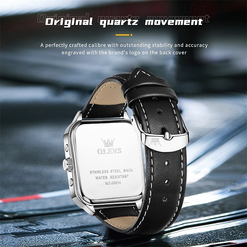 New Olevs Olevs Brand Fashion Trend Men'S Belt Watch Square Dial Luminous Moon Phase Calendar Multifunction Three Eyelids With Moon Phase Quartz Watch Casual Waterproof Sports Men'S Wristwatch3