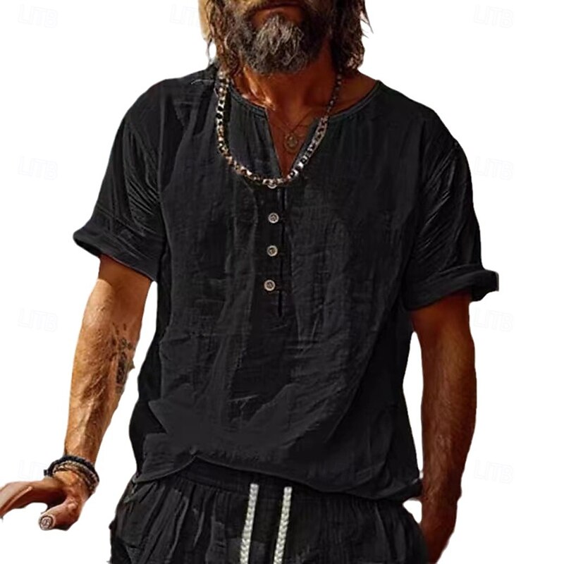 Men's Shirt Summer Shirt Casual Shirt Beach Shirt Black White Short Sleeve Plain Collar Vacation Hawaiian Clothing Apparel Fashion Casual Comfortable3