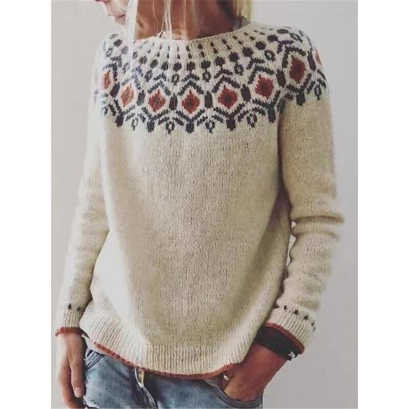 Women's Sweater Pullover Sweater Jumper Casual Soft Striped Ribbed Crew Neck Knitted Long Sleeve Regular Tops Knit Outdoor Daily Weekend Blue Khaki Fall Winter3