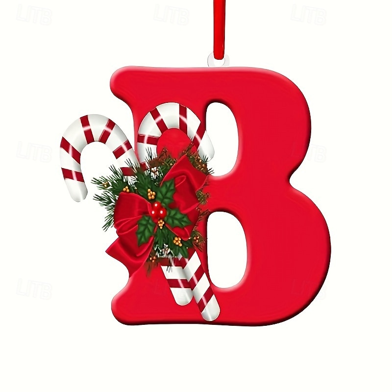 Christmas Tree Ornaments, Acrylic 2D Peppermint Candy Cane Personalized DIY Hanging Decor, 26 Letters Available for Customization3