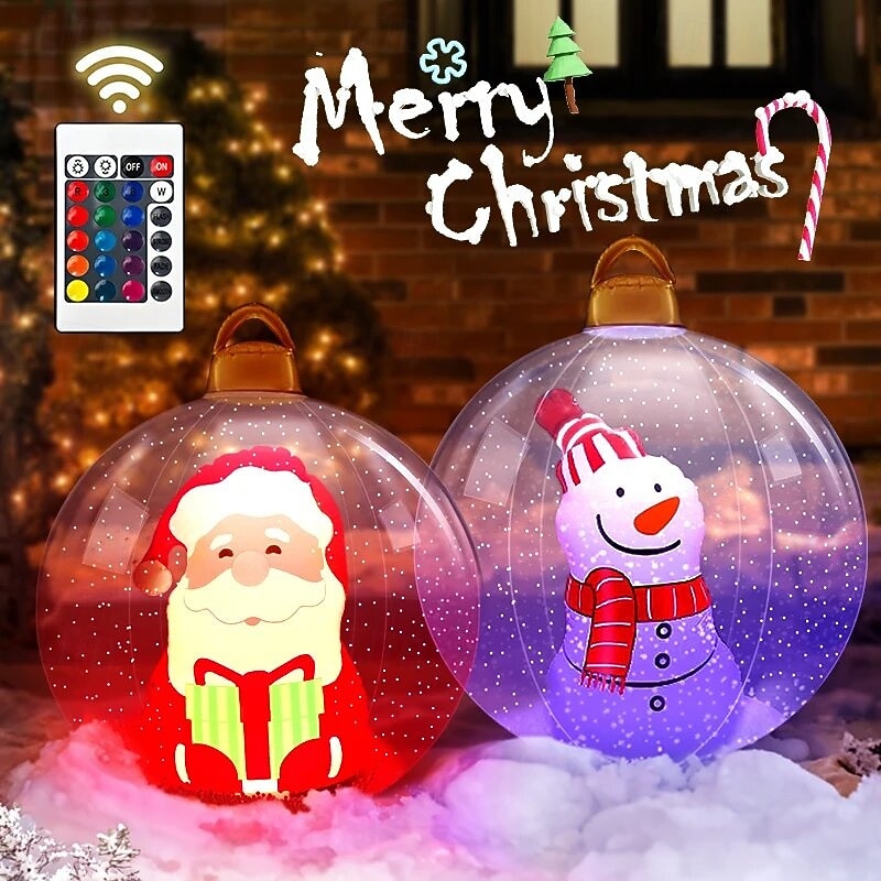 60cm Transparent Inflatable RGB Christmas Balloon Light, Huge Large Christmas Ornaments Outdoor Decoration, Xmas Blow Up PVC Ball for Christmas Decor Outdoor Garden, Yard & Patio