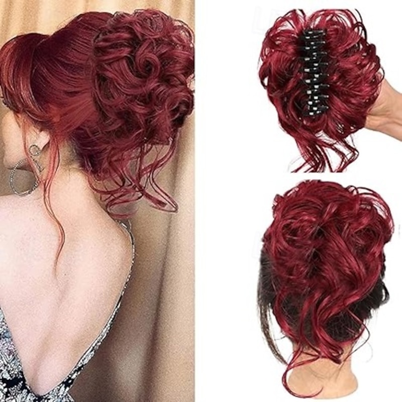 Messy Bun Hair Piece Claw Clip Synthetic Chignon Tousled Updo with Tendrils Hair Extensions Hair Bun Curly Wavy Faux Hair Bun Hair Scrunchies Hair Accessories for Women