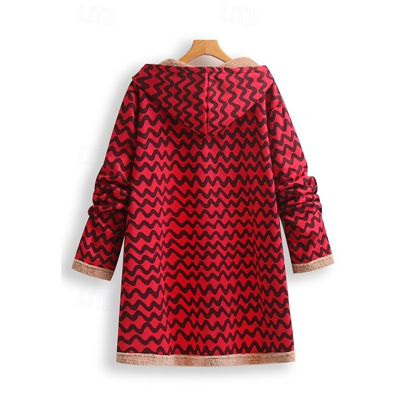 Women's Blazer Office Work Street Fall Winter Long Coat Loose Fit Thermal Warm Breathable Comtemporary Stylish Casual Jacket Long Sleeve Stripes and Plaid with Pockets Red2