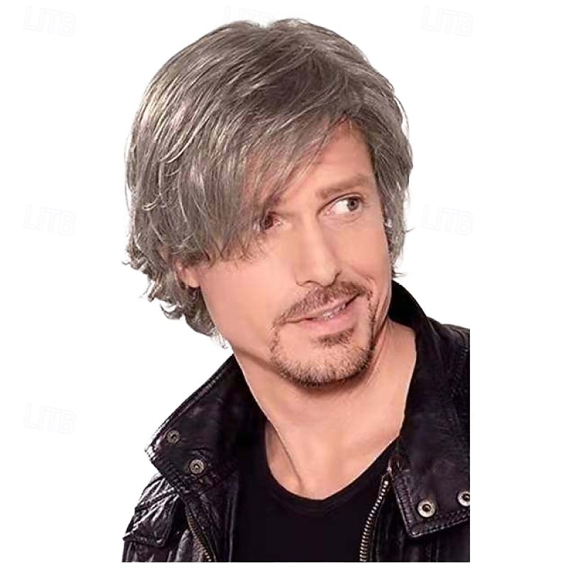 Men Wigs Short Gray Wig Synthetic Heat Resistant Natural Cosplay Hair Wig