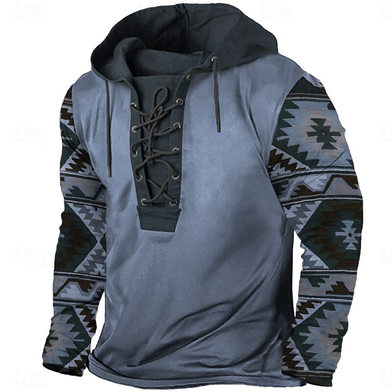 Men's Cowboy Hoodie Hoodies Sweatshirt Fashion Cool Long Sleeve Hooded Vacation Going out Streetwear Blue Brown Drawstring Fall Winter Designer3
