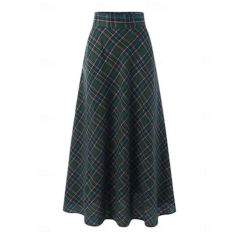 Women's Skirt A Line Maxi Skirts Pocket Print Plaid Street Daily Winter Fashion Casual Black Red Green3
