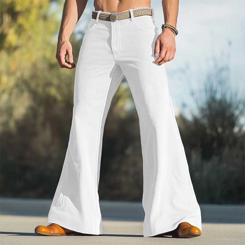 Men's Flared Pants Bell Bottom Trousers Chinos Casual Pants Pocket Straight Leg Plain Comfort Soft Full Length Outdoor Daily Going out Fashion Streetwear Black White Micro-elastic2