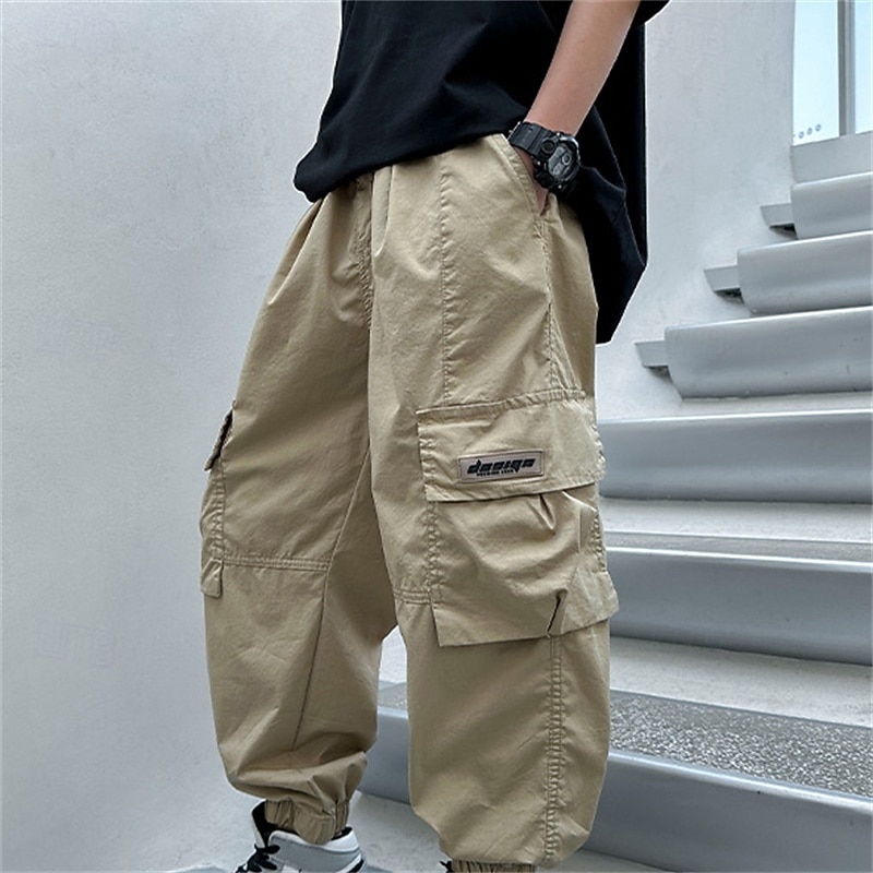 Kids Boys Pants Trousers Patchwork Pocket Solid Color Breathable Soft Comfort Pants Outdoor Daily Basic Black Khaki Mid Waist