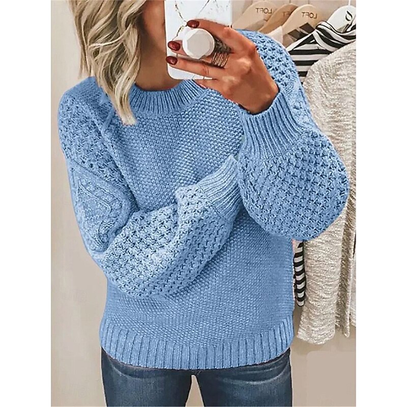 Women's Sweater Pullover Sweater Jumper Casual Soft Pure Color Cable Crew Neck Knitted Long Sleeve Regular Tops Knit Outdoor Daily Weekend White Pink Fall Winter