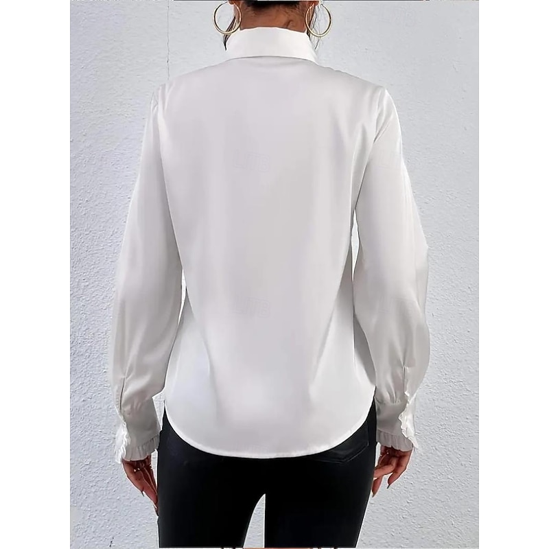 Women's Shirt Elegant Dressy Satin Elegant Active Long Sleeve Crew Neck Black White Spring Fall Winter2