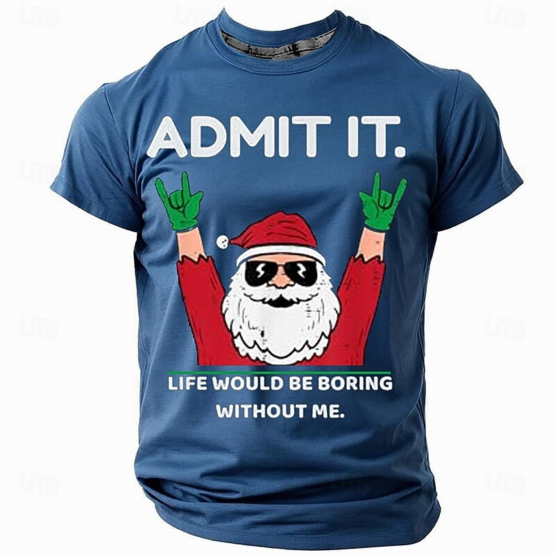 Christmas Men's Santa Claus T Shirt Short Sleeve T shirt 3D Print Crew Neck Shirt Fashion Athleisure Street Sports Outdoor Daily Black Red Blue Summer Spring Clothing Apparel S M L XL XXL XXXL3