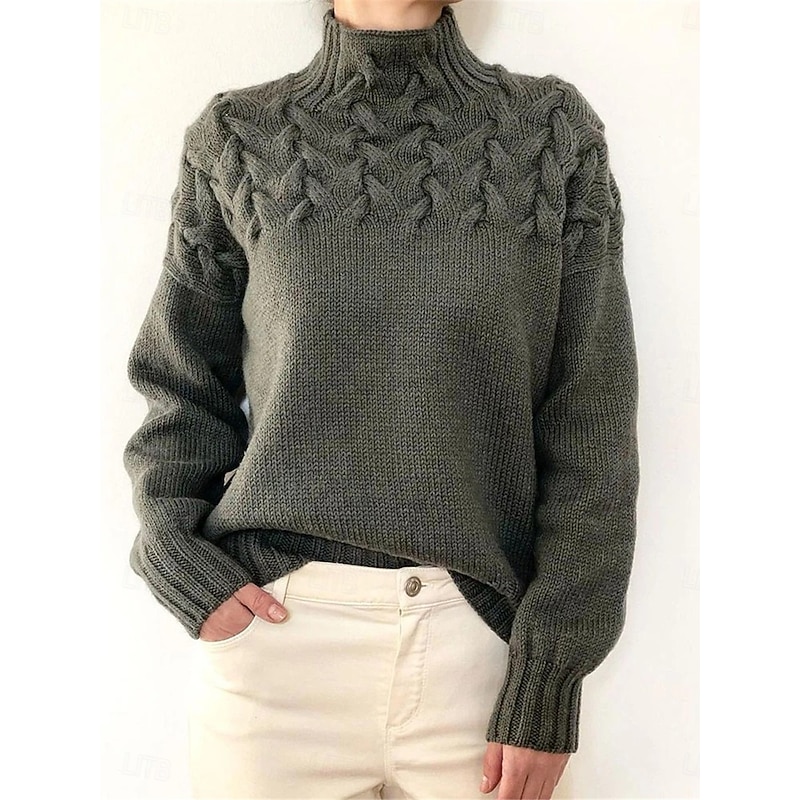 Women's Sweater Pullover Sweater Jumper Casual Soft Pure Color Ribbed Turtleneck Knitted Long Sleeve Regular Tops Knit Outdoor Daily Weekend Black Pink Fall Winter