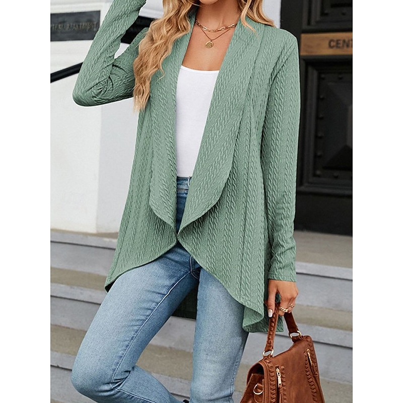 Women's Sweater Cardigan Casual Soft Pure Color Ribbed Shirt Collar Knitted Long Sleeve Regular Tops Knit Outdoor Daily Weekend Navy Blue Green Fall Winter3