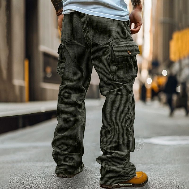 Men's Cargo Pants Corduroy Pants Trousers Baggy Pants Casual Pants Pocket Elastic Waist Multi Pocket Plain Comfort Soft Full Length Outdoor Daily Going out Fashion Streetwear Black Army Green3