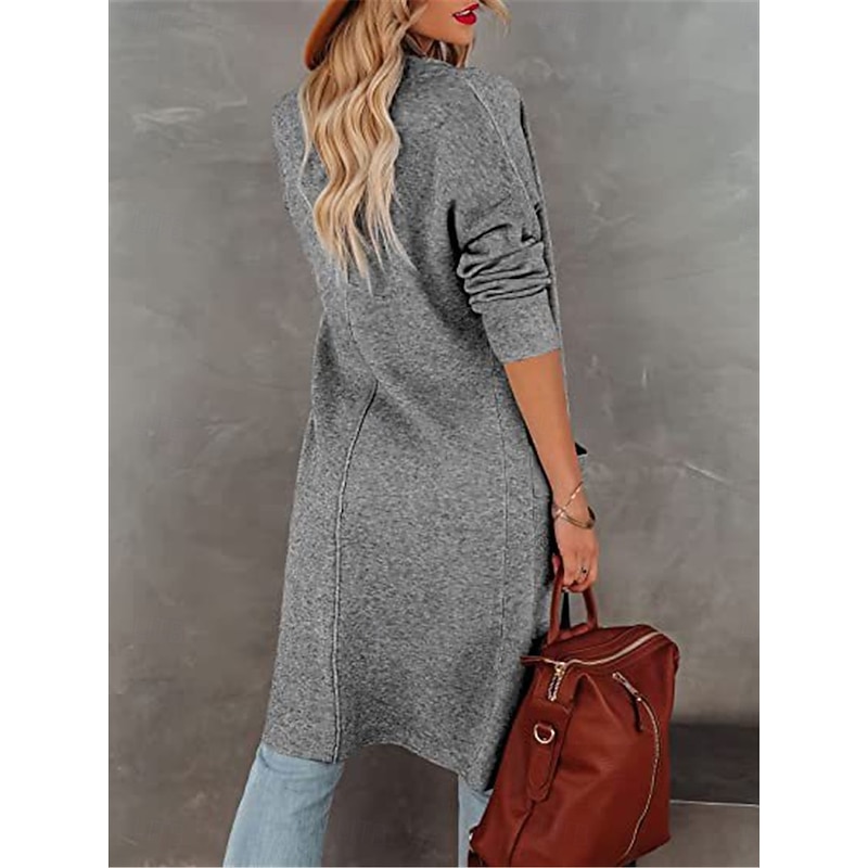 Women's Winter Coat Outdoor Street Daily Wear Fall Winter Long Coat Regular Fit Thermal Warm Breathable Stylish Casual Jacket Long Sleeve Solid Color with Pockets Black White Green2