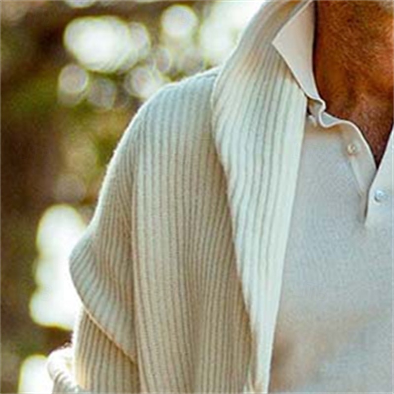 Men's Cardigan Sweater Knit Sweater Ribbed Knit Regular Button Up Solid Color Shawl Collar Fashion Classic Daily Wear Date Clothing Apparel Fall & Winter White S M L2