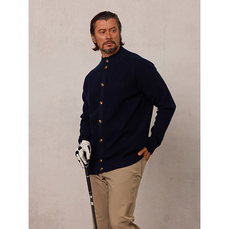 Men's Cardigan Sweater Black Dark Grey Beige Long Sleeve Top Golf Attire Clothes Outfits Wear Apparel
