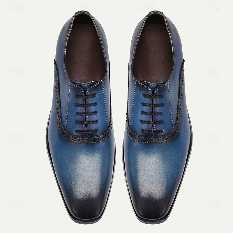 Men's Gradient Blue Oxford Shoes with Brogue Detailing - Premium Cowhide Leather Dress Shoes for Business & Formal Occasions4