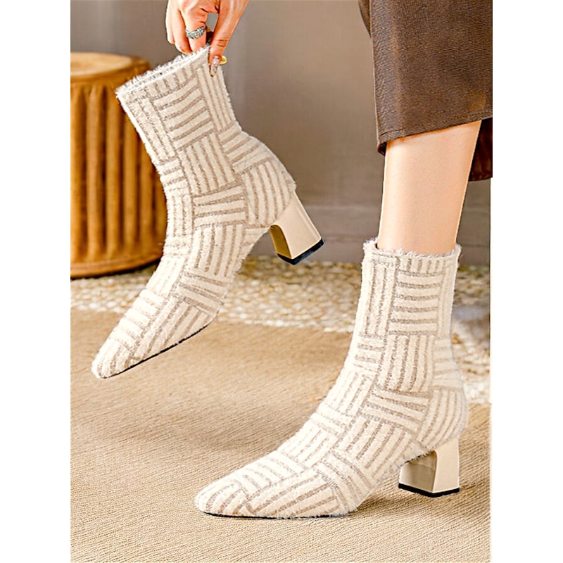 Women's Green Knit Ankle Boots - Mid Heel with Square Toe, Stretch Fabric, Perfect for Casual and Winter Wear4