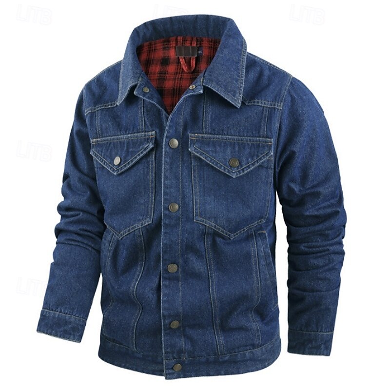 Men's Trucker Jacket Shirt Jacket Denim Jacket Button Winter Spring &  Fall Vintage Western Style Black Brown Green Dark Blue Light Blue Jacket3