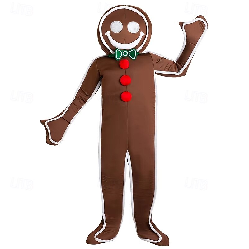 Gingerbread Man Jumpsuit Cosplay Costumes Onesies Men's Women's Christmas Cosplay Costume Adults' Christmas Christmas Eve Christmas Party Costume2