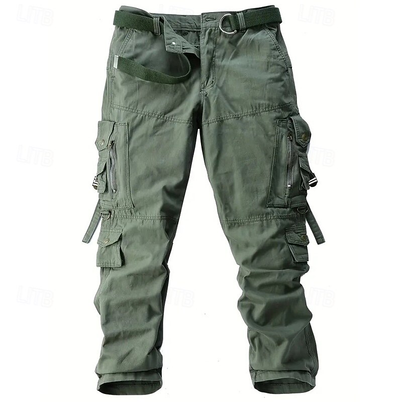 Men's Cargo Pants Trousers Buttons Multi Pocket Plain Wearable Outdoor Daily Camping & Hiking Fashion Classic ArmyGreen Black 8