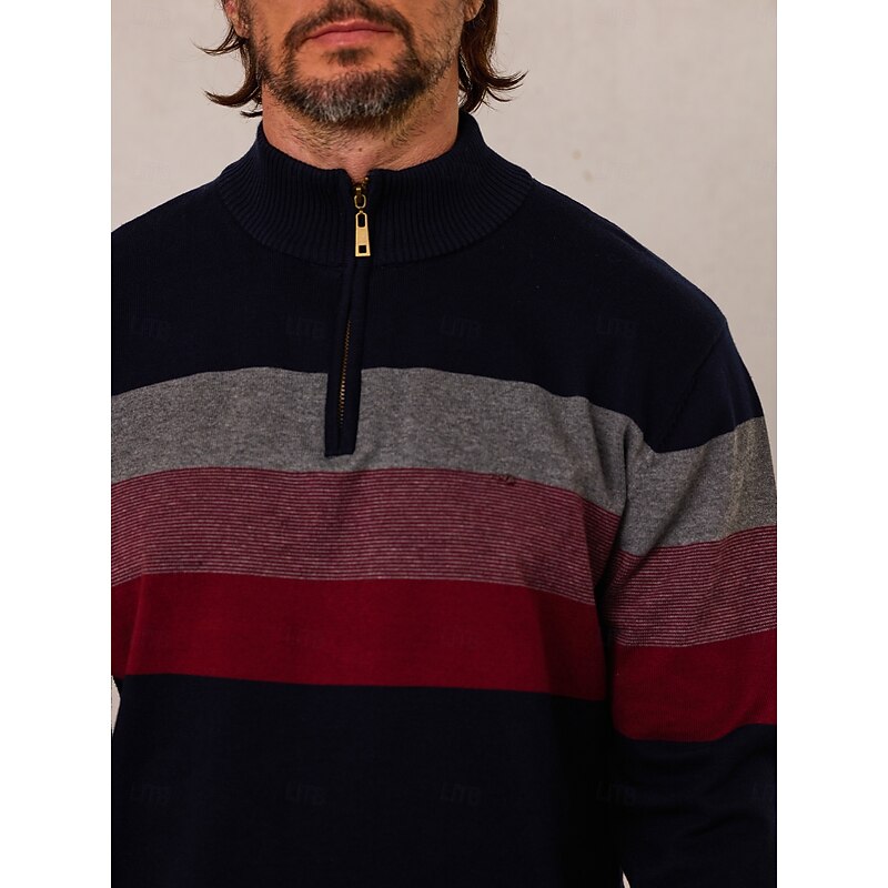 Men's Sweater Black Navy Blue Green Long Sleeve Thermal Warm Top Color Block Fall Winter Golf Attire Clothes Outfits Wear Apparel4