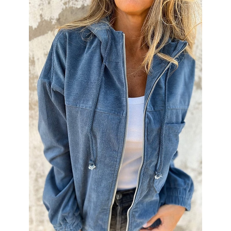 Women's Hoodie Jacket Outdoor Street Daily Wear Fall Winter Regular Coat Regular Fit Thermal Warm Breathable Stylish Casual Jacket Long Sleeve Plain with Pockets Full Zip Pink Navy Blue Beige3