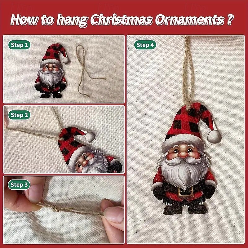 24pcs Christmas Wooden Gnome Ornaments, Xmas Tree Pendant Decoration - Santa and Holiday Character Decor, Perfect for Christmas, Thanksgiving, Halloween, and Seasonal Celebrations4